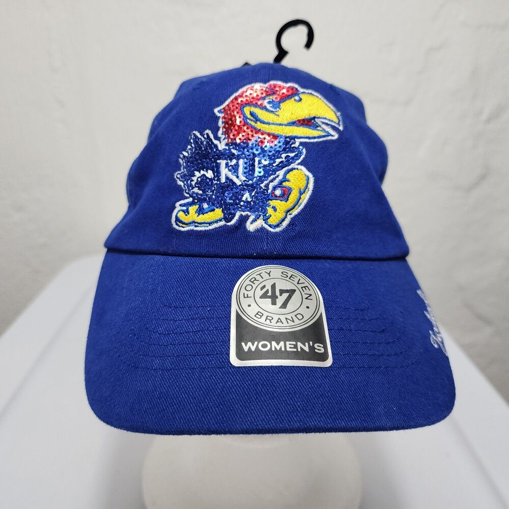 Kansas Jayhawks 47 Clean Up Adjustable Women's Sparkle Hat One Size NWT Blue
